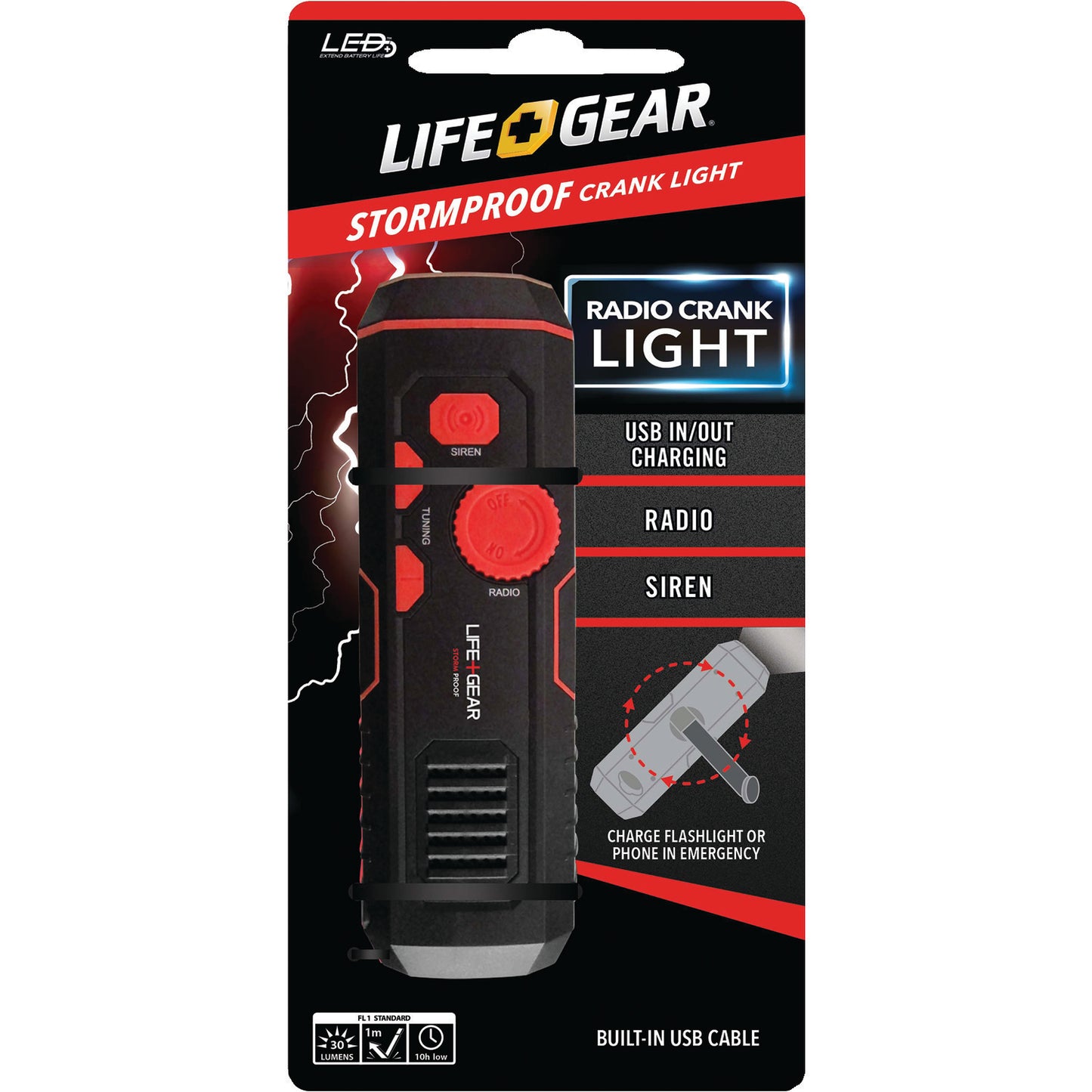 LifeGear 120-Lumen Stormproof USB Crank Flashlight & Radio