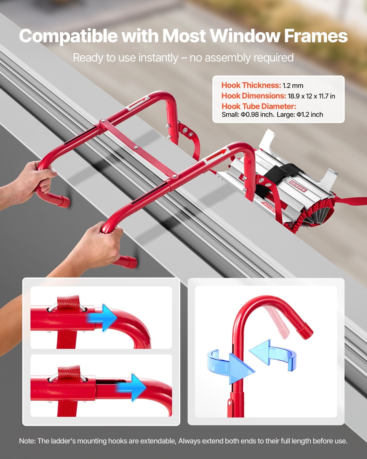 Fire Escape Ladder, 3-Story 25FT Retractable